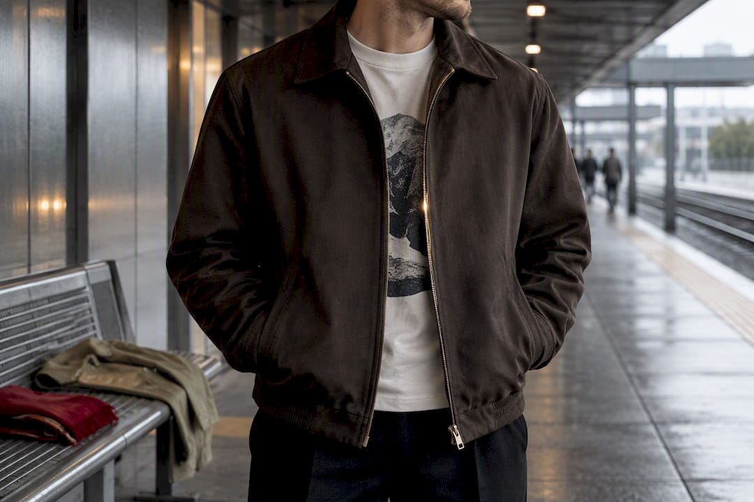 Heavyweight tee layered under jacket