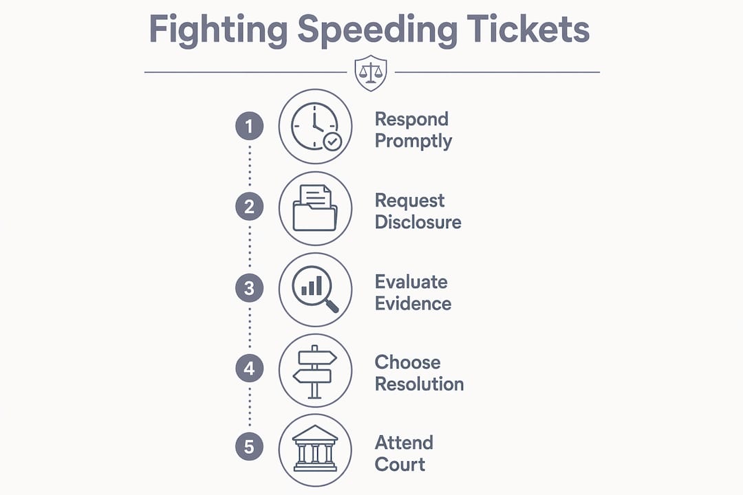 Infographic showing steps to fight speeding ticket