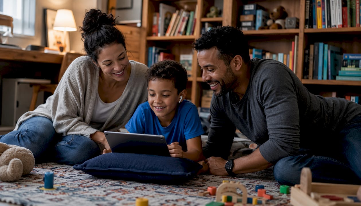 Family co-listening to children's podcast together