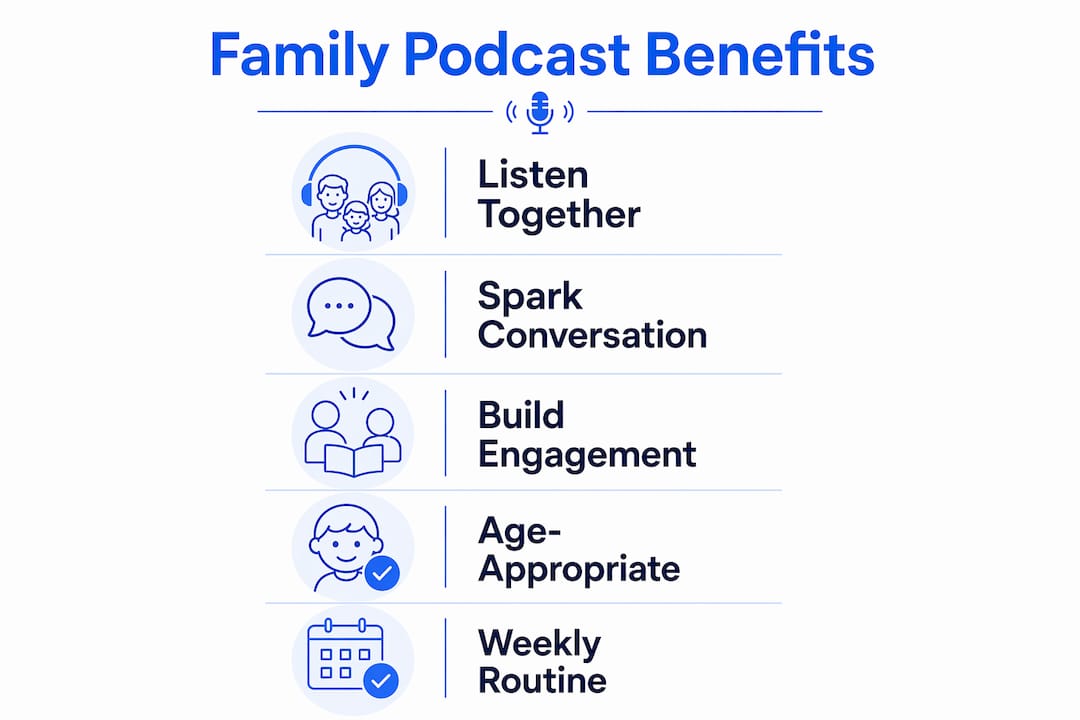 Infographic outlining benefits of family podcast listening