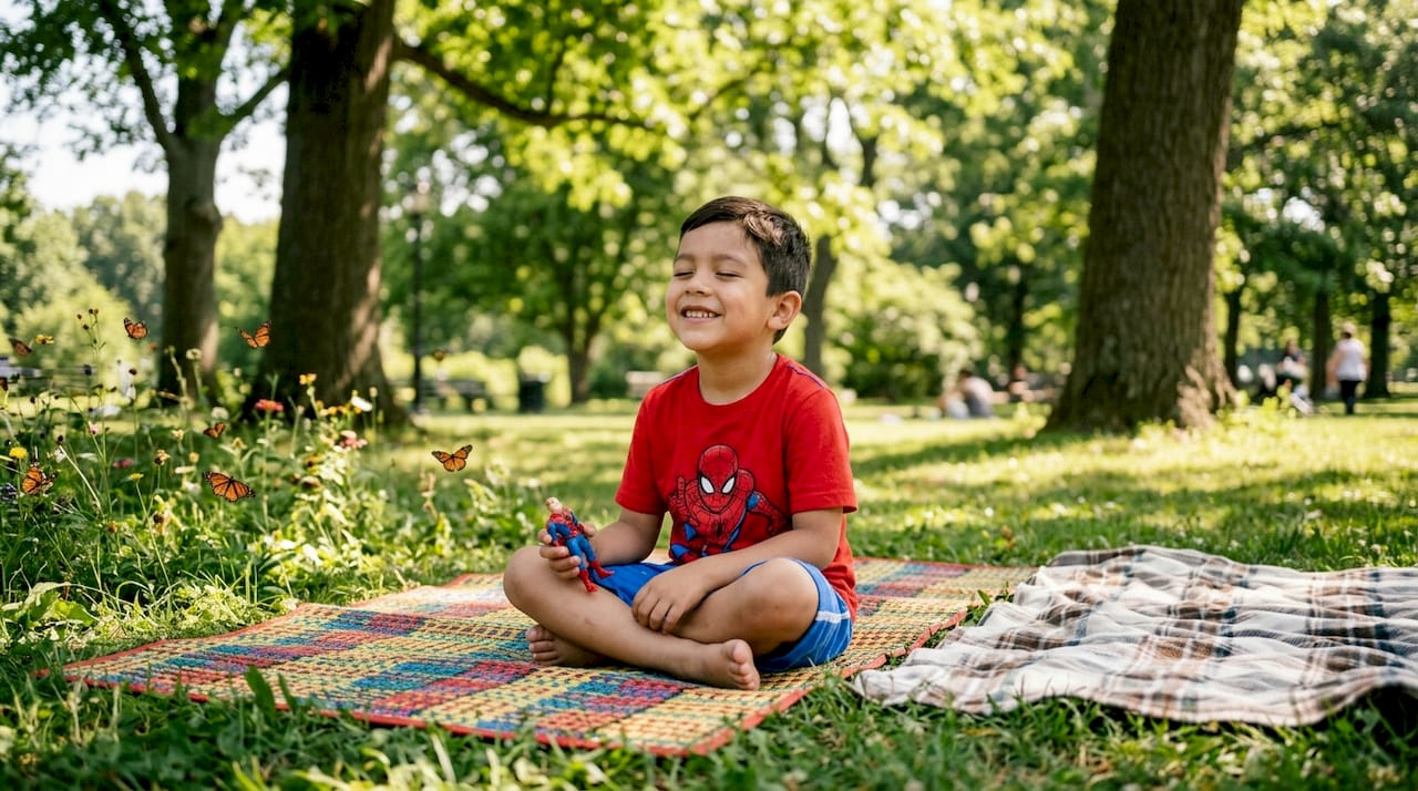 Child immersed in personalized superhero story