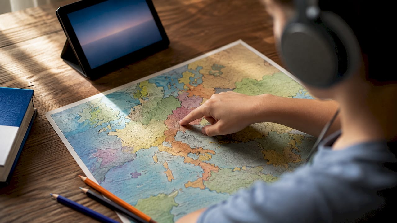 Child tracing map while listening