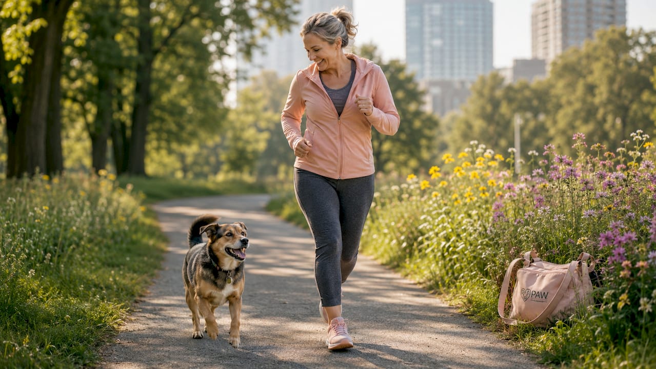 Owner walking dog showing improved mobility