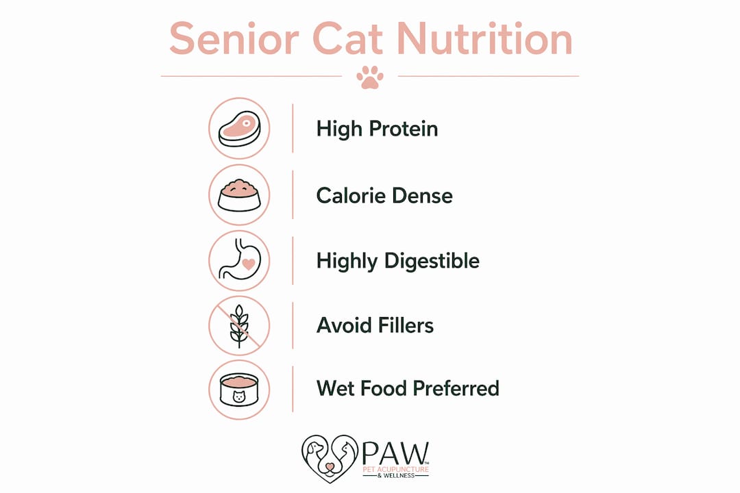 Infographic showing senior cat nutritional essentials