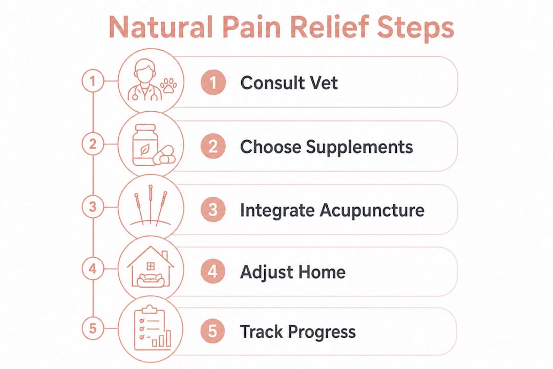 Infographic illustrating natural pain relief steps for dogs