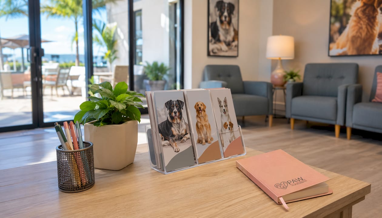 Consultation desk with regenerative therapy brochures
