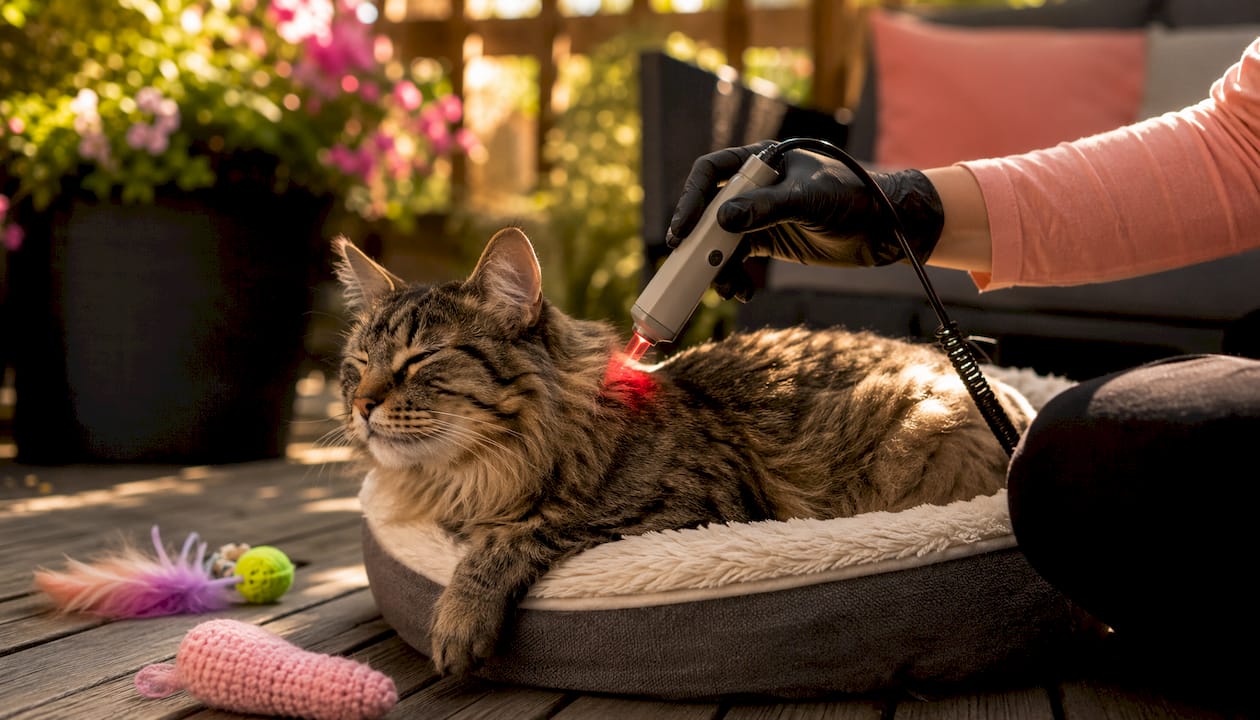 Close-up of cat relaxed during laser therapy