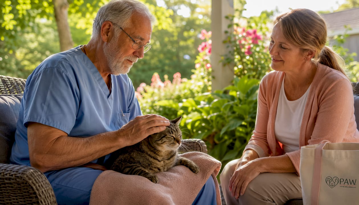 Vet providing in-home cat euthanasia support