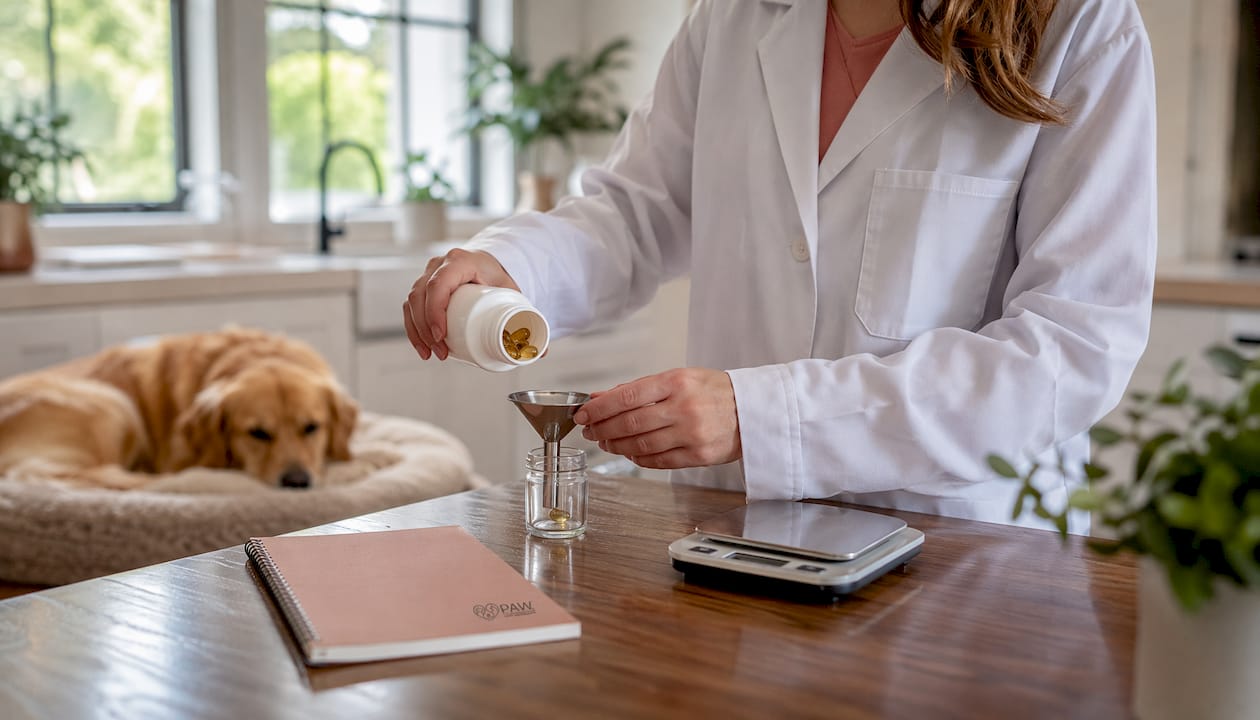 Vet preparing omega-3 supplements