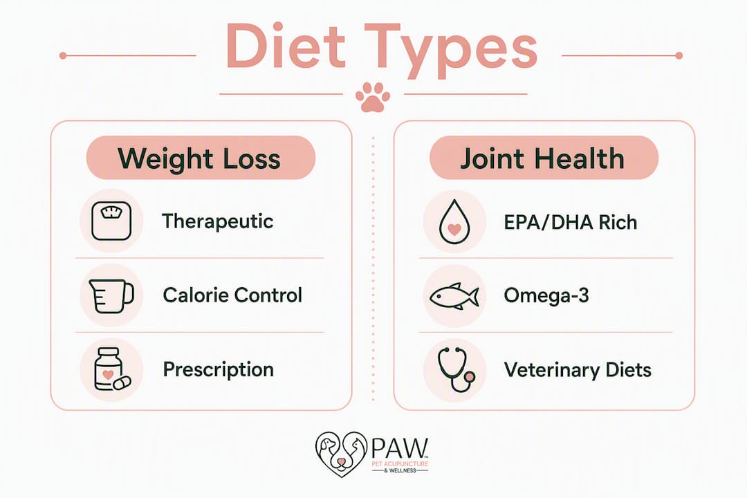 Infographic comparing types of diets for arthritic dogs