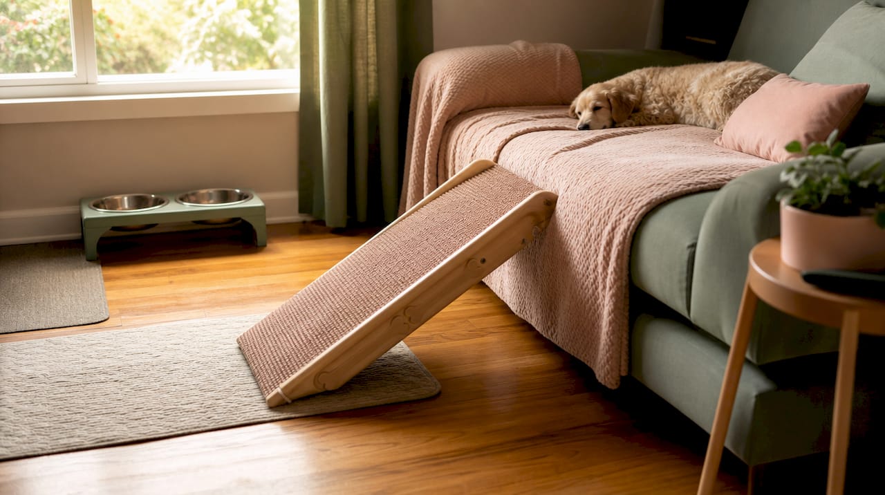 Home environment with mobility aids for senior dog
