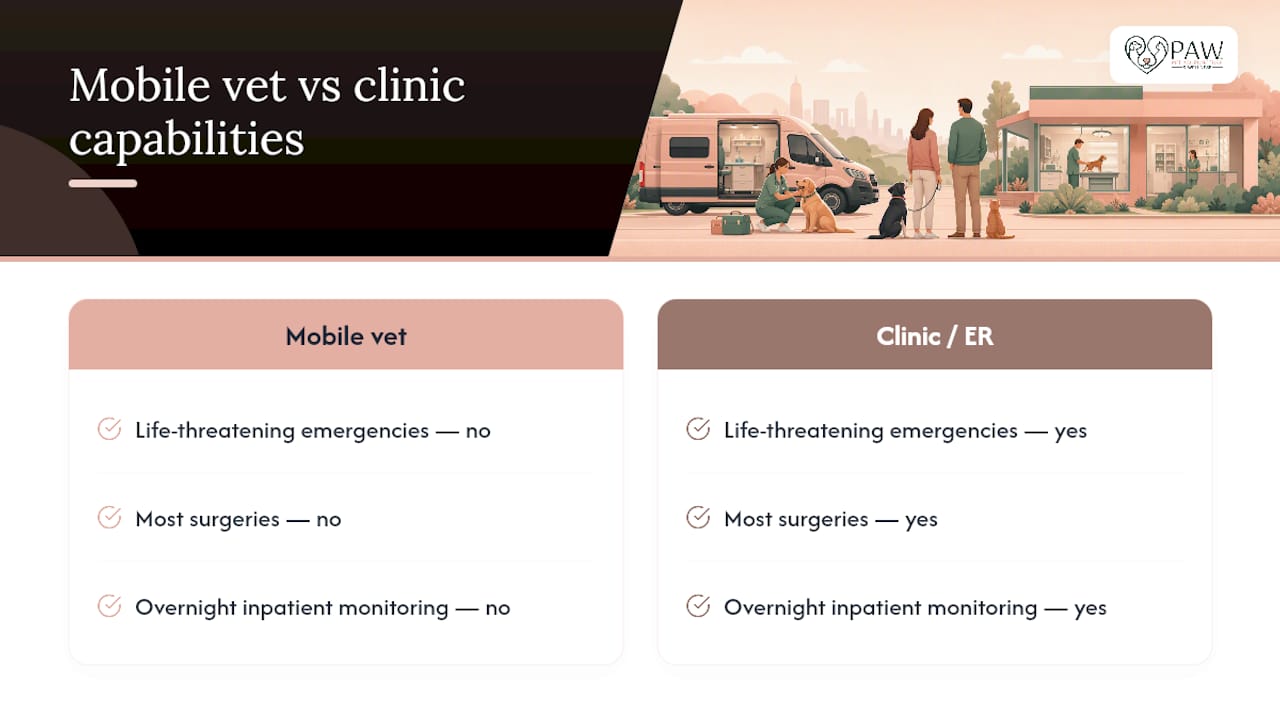 Comparison of mobile vet and traditional clinic care capabilities