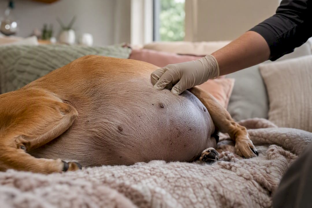 Dog abdomen showing bloat symptoms in vet setting