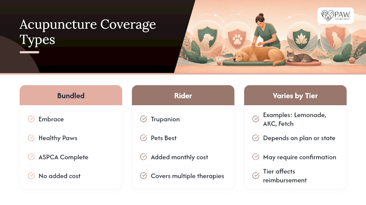 Three pet insurance acupuncture coverage structures