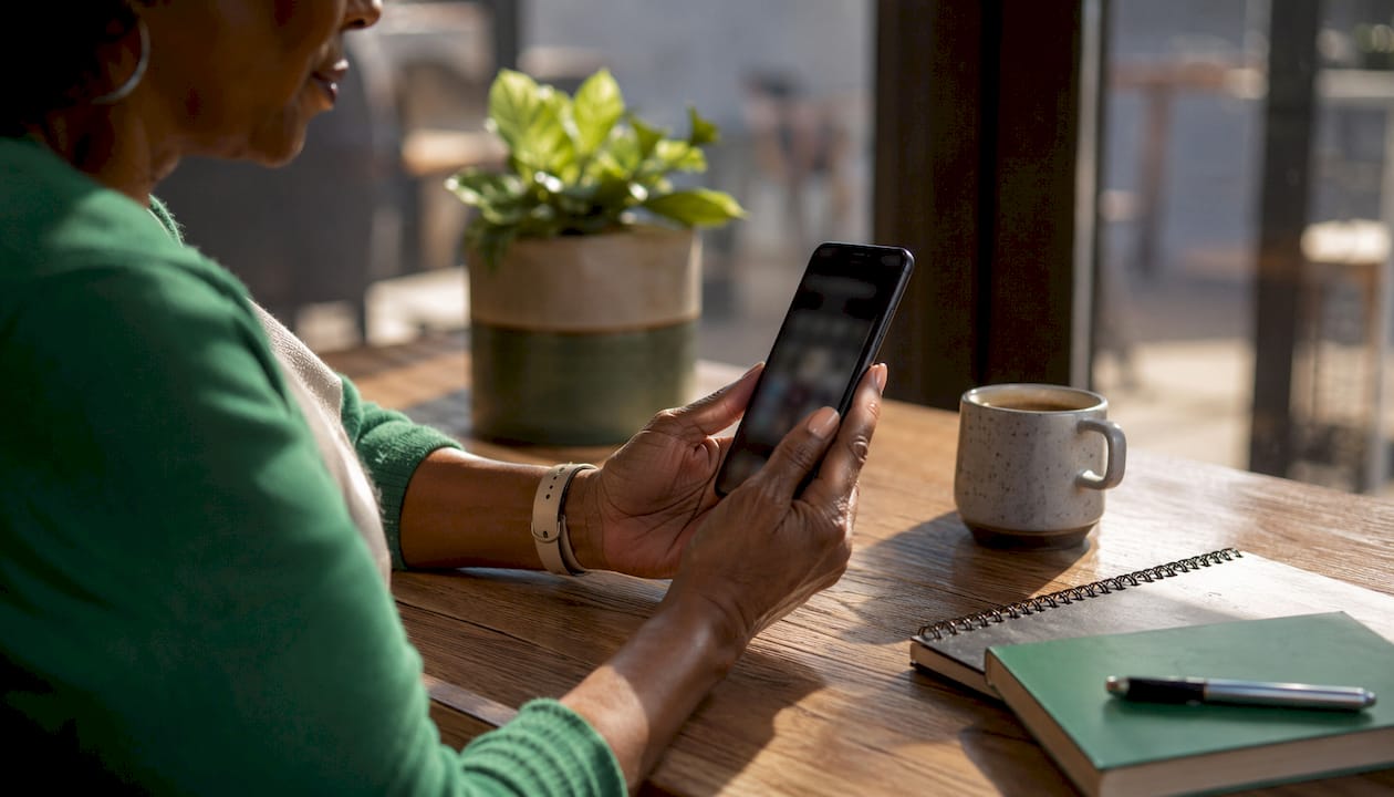 Hands holding Android phone using notification app