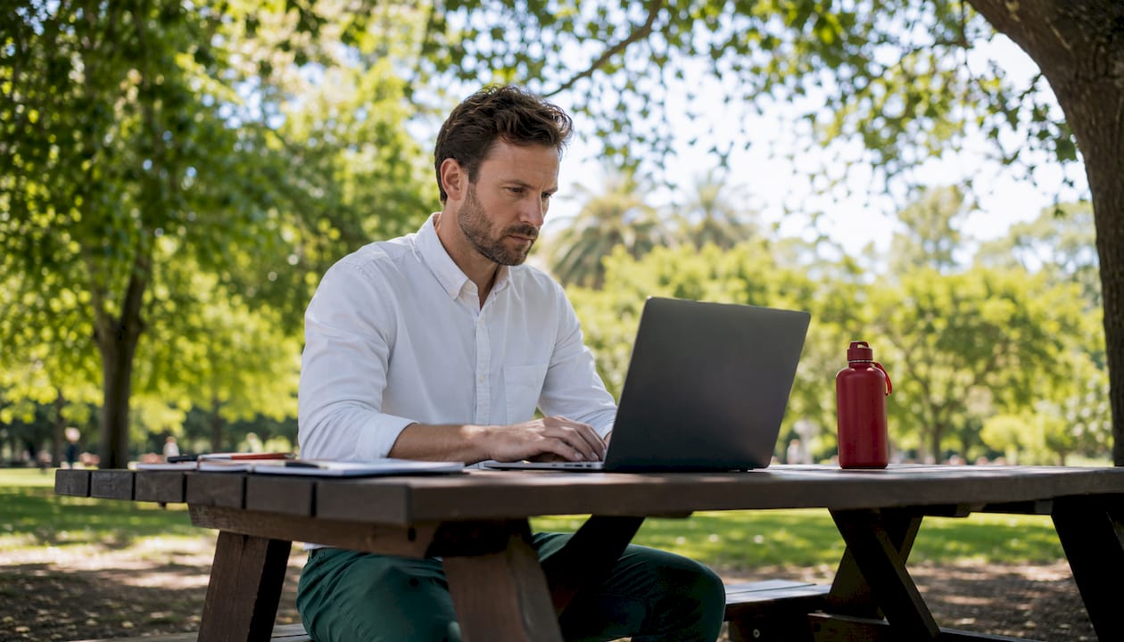 Man using laptop creating fake alert in browser