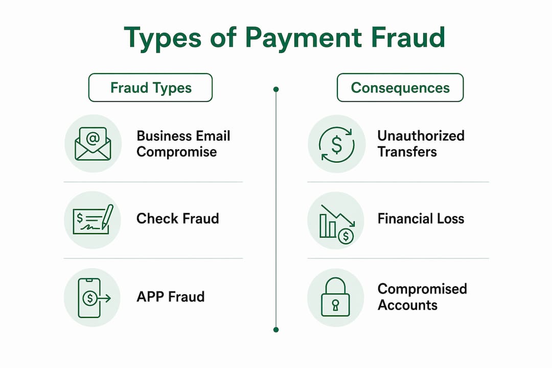 Infographic comparing payment fraud types and consequences