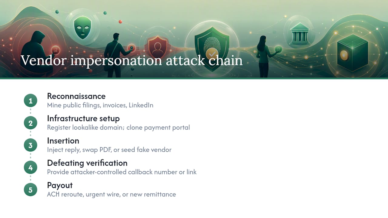 Five-stage vendor impersonation attack process