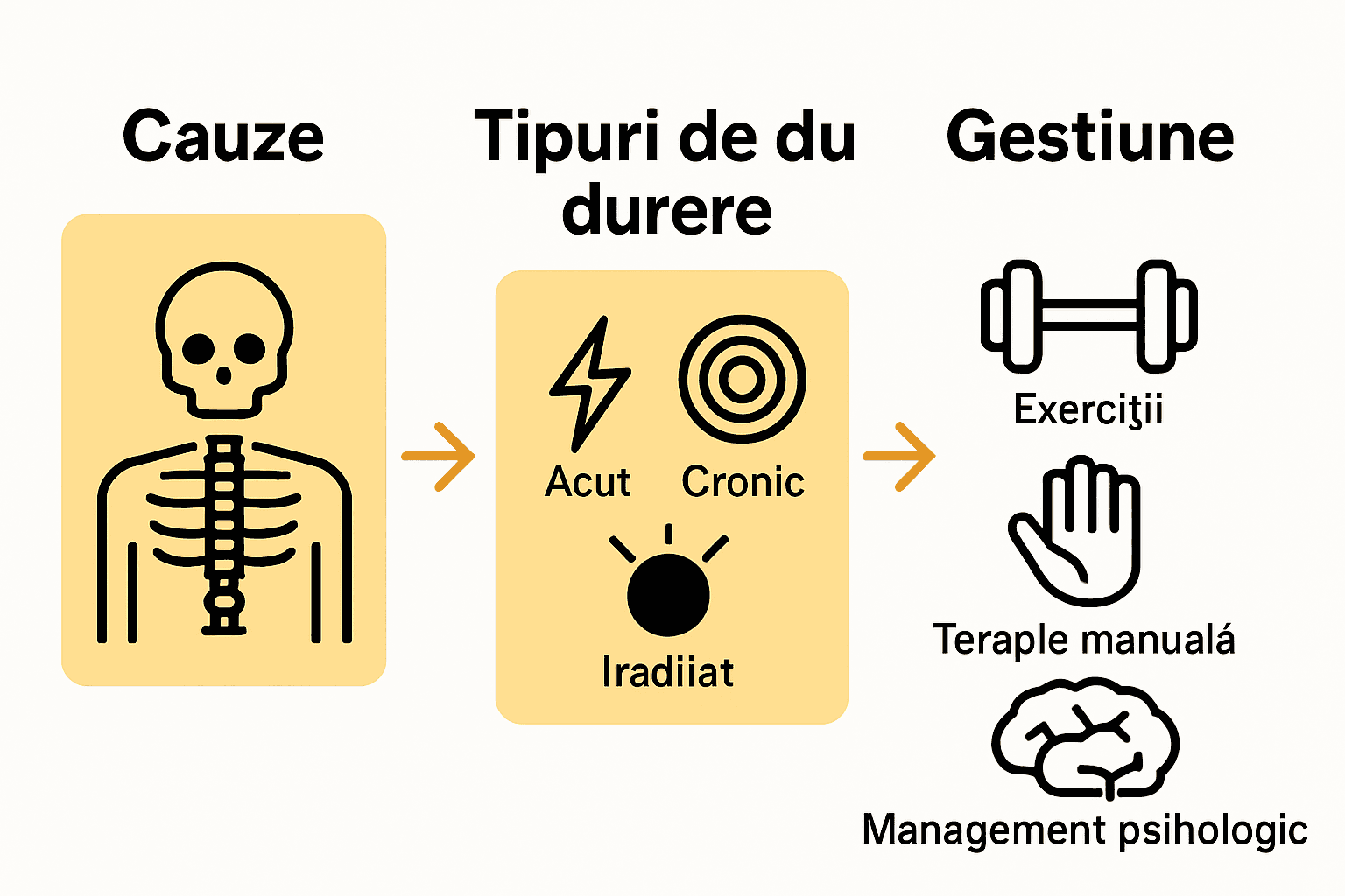 Infografic despre cauzele, tipurile și gestionarea durerii lombare