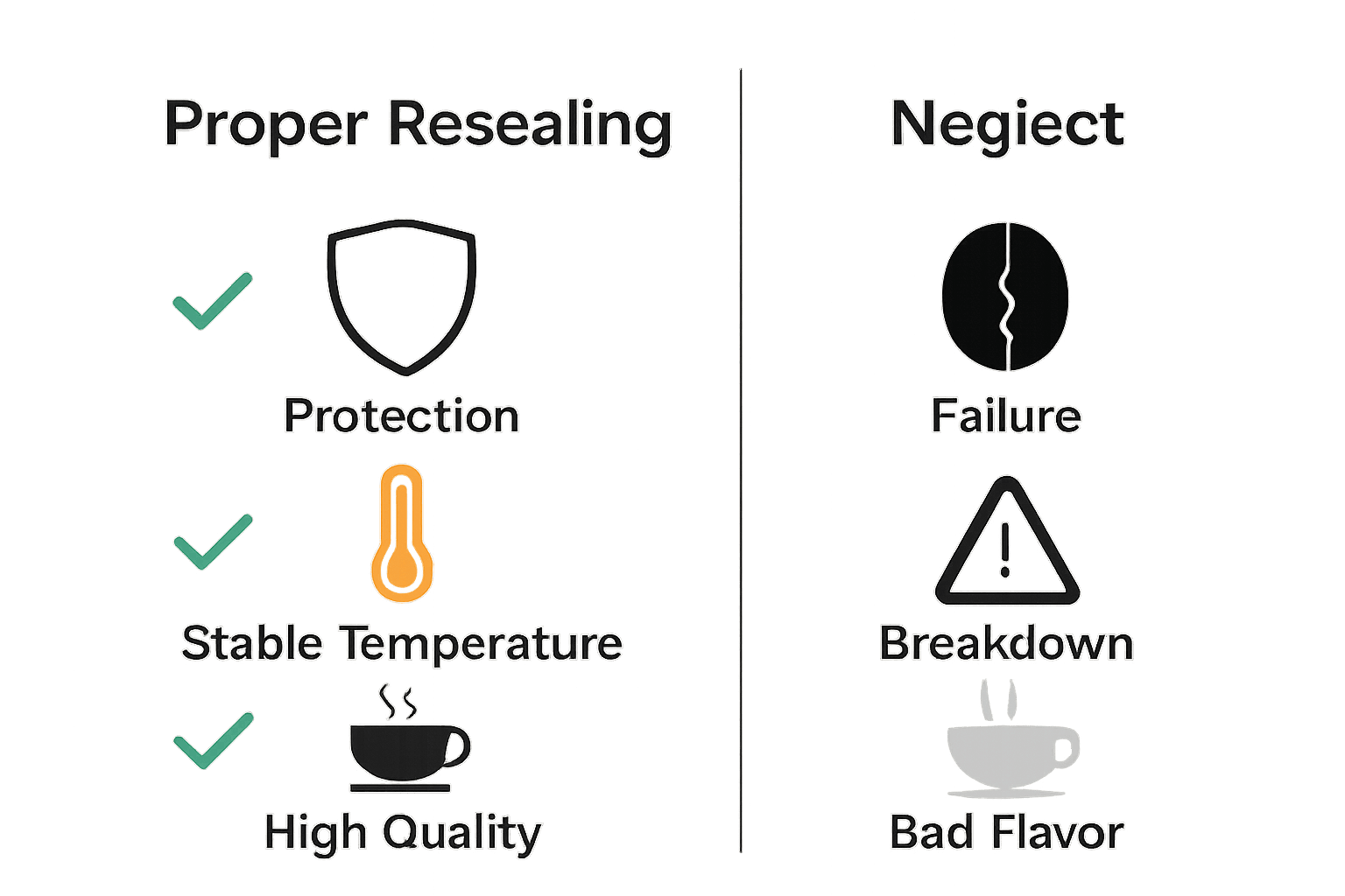 Infographic comparing benefits of proper espresso machine resealing vs. risks of neglect.