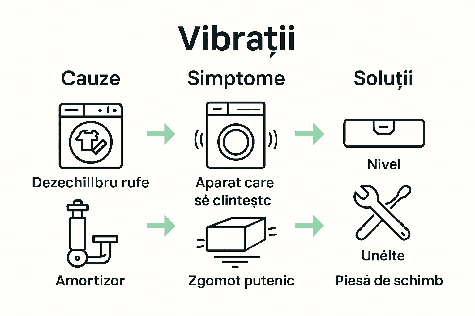 Infografic: cauze, simptome și soluții pentru vibrațiile mașinii de spălat