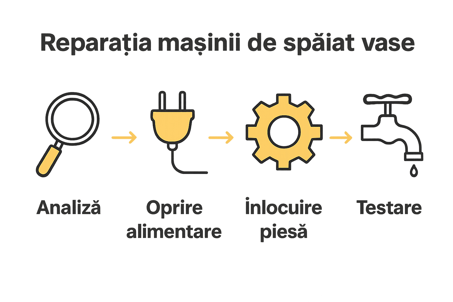 Infografic cu 5 pași pentru reparație mașină vase