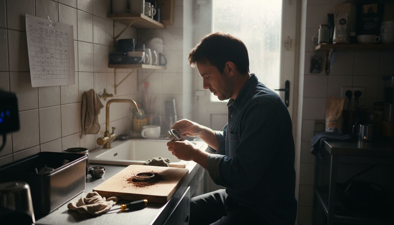 Espresso machine inspection and maintenance scene