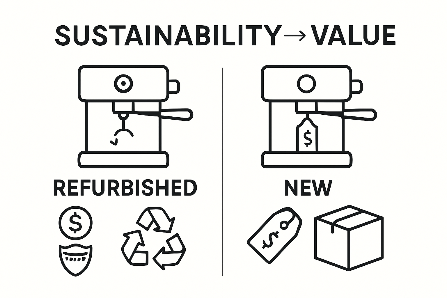 Infographic comparing refurbished and new coffee machines