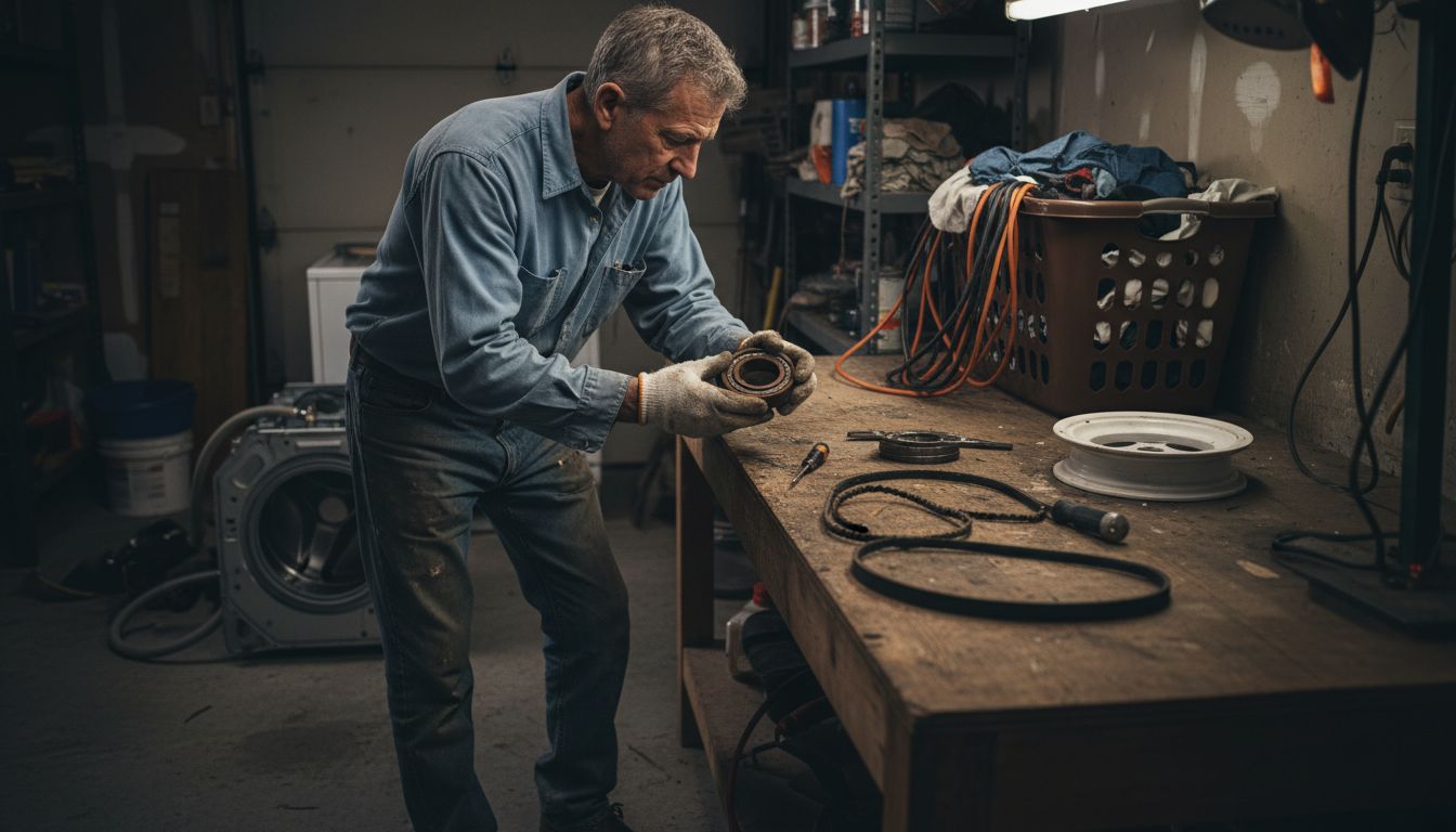 Technician repairs worn washing machine parts