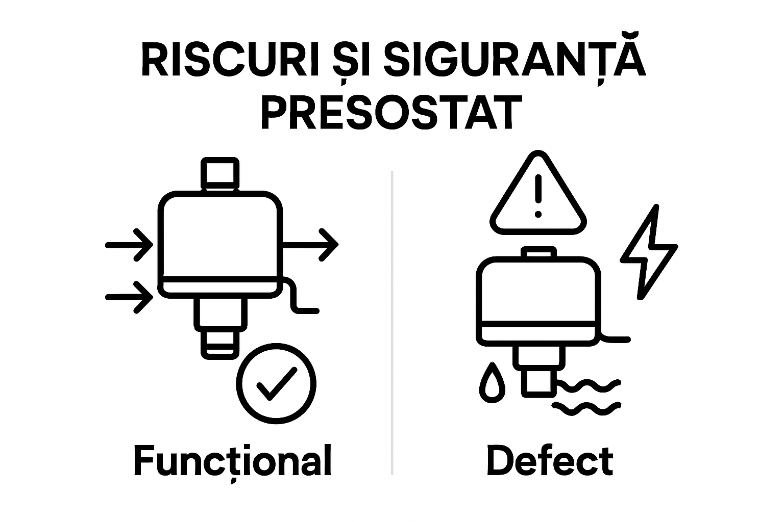 Infografic: diferențele de risc între un presostat funcțional și unul defect
