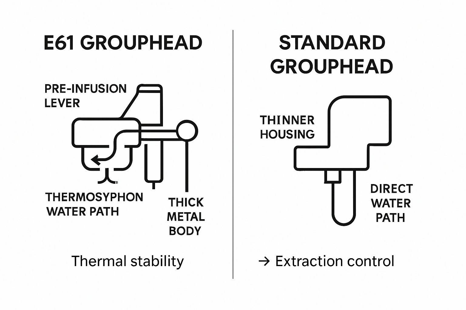 Infographic comparing E61 and standard grouphead