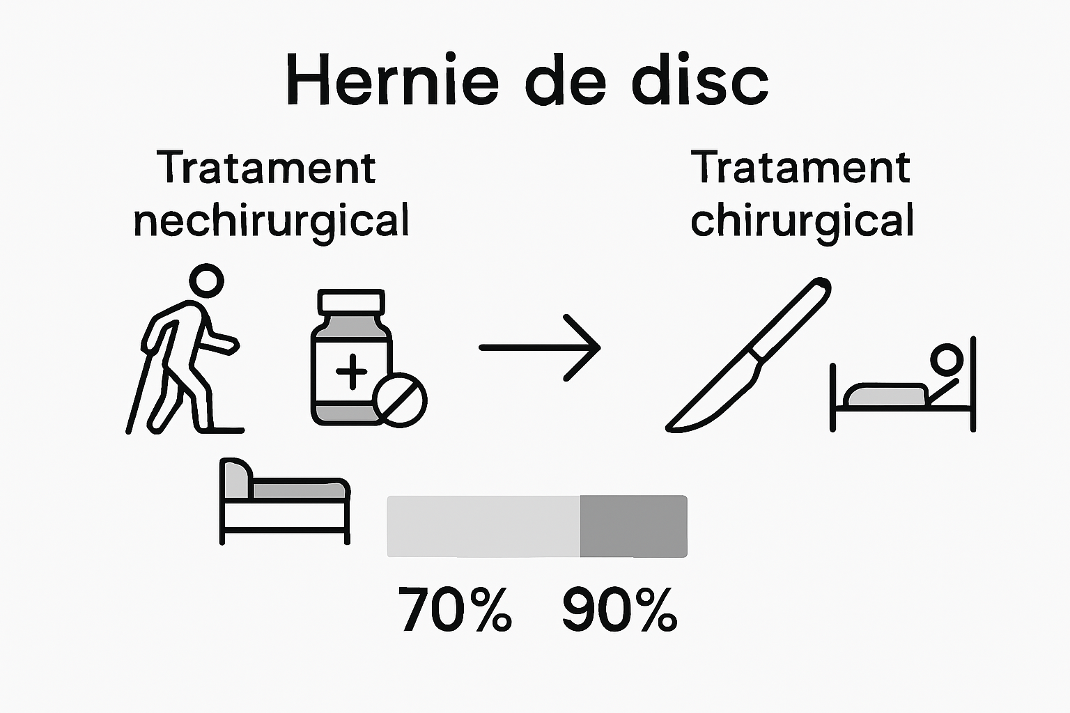 Infografic: comparație între metodele de tratament pentru hernia de disc