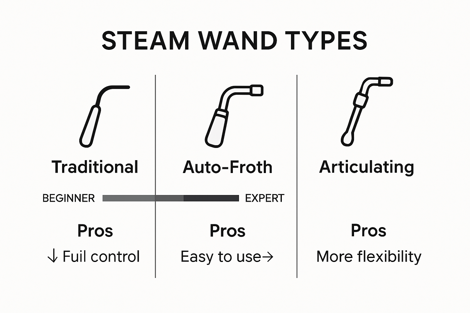 Comparison infographic of steam wand types
