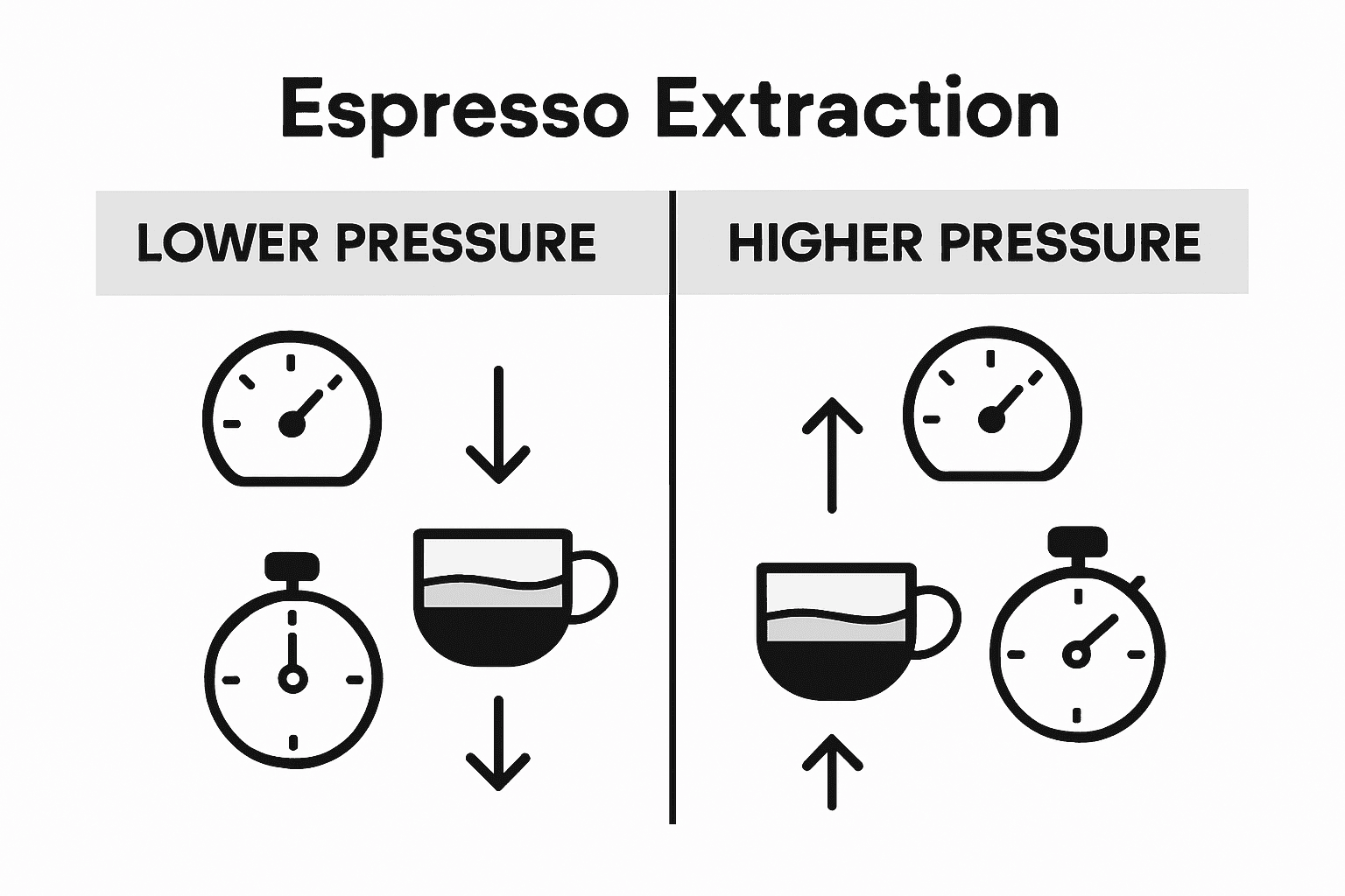 Infographic comparing espresso shot qualities by pressure