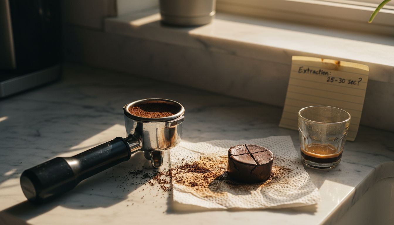 Portafilter with uneven coffee puck tamper