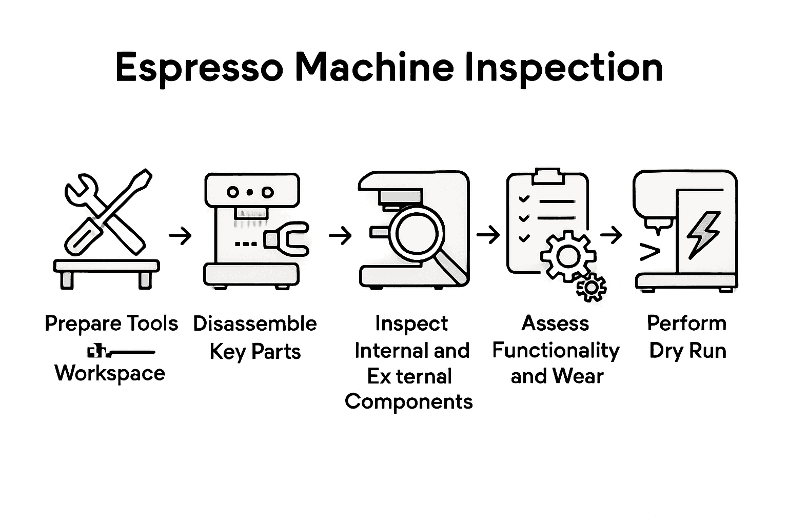 Steps infographic for espresso machine inspection