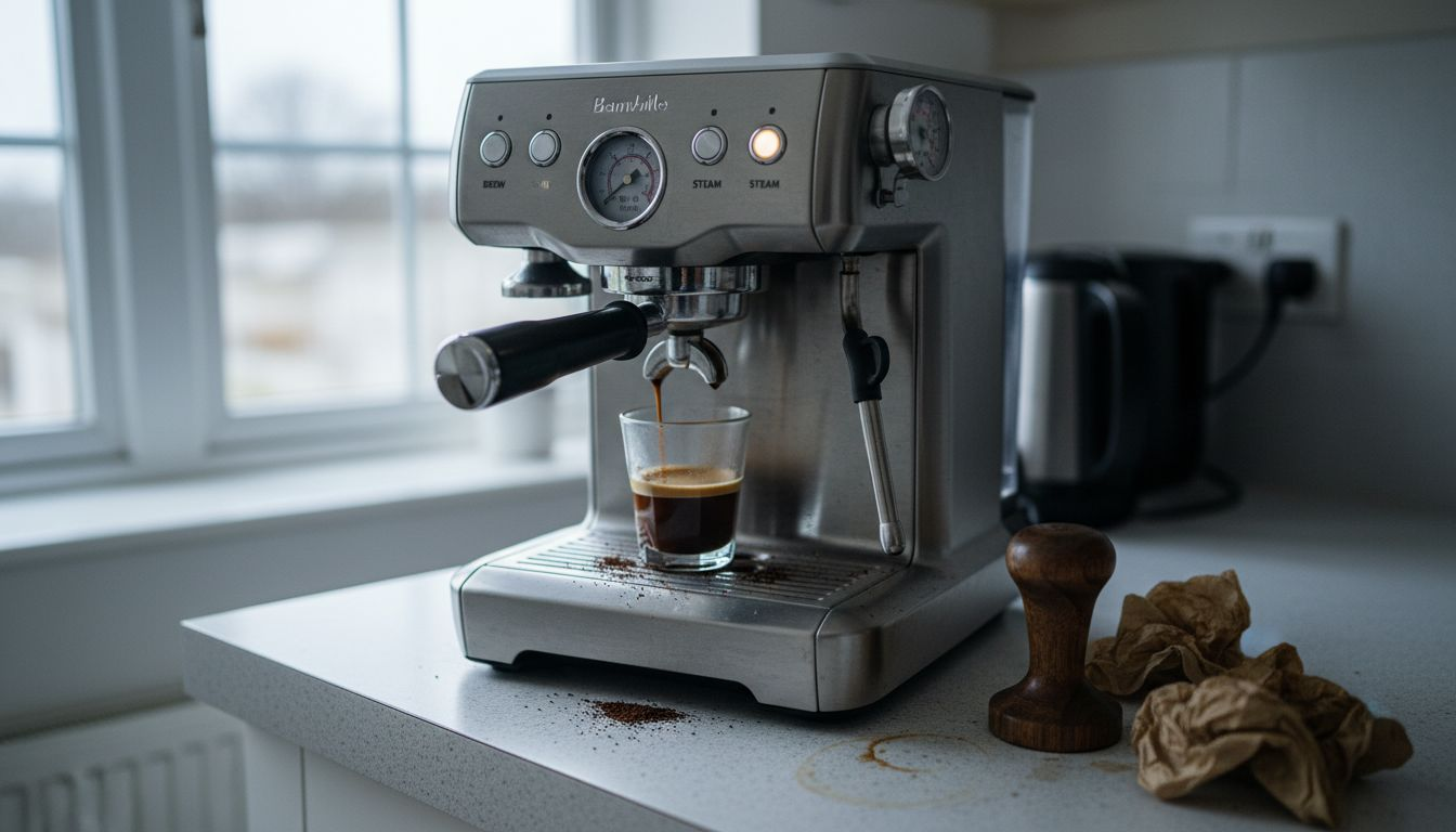 Single boiler espresso machine close-up workflow