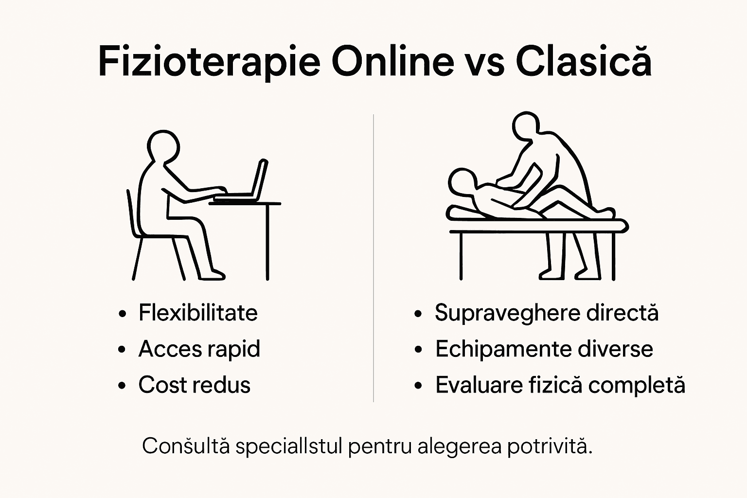 Infografic: Avantajele fizioterapiei online comparativ cu cea tradițională