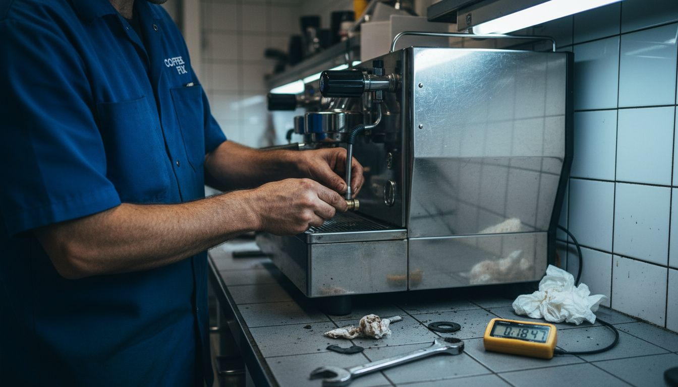 Technician upgrading espresso machine components