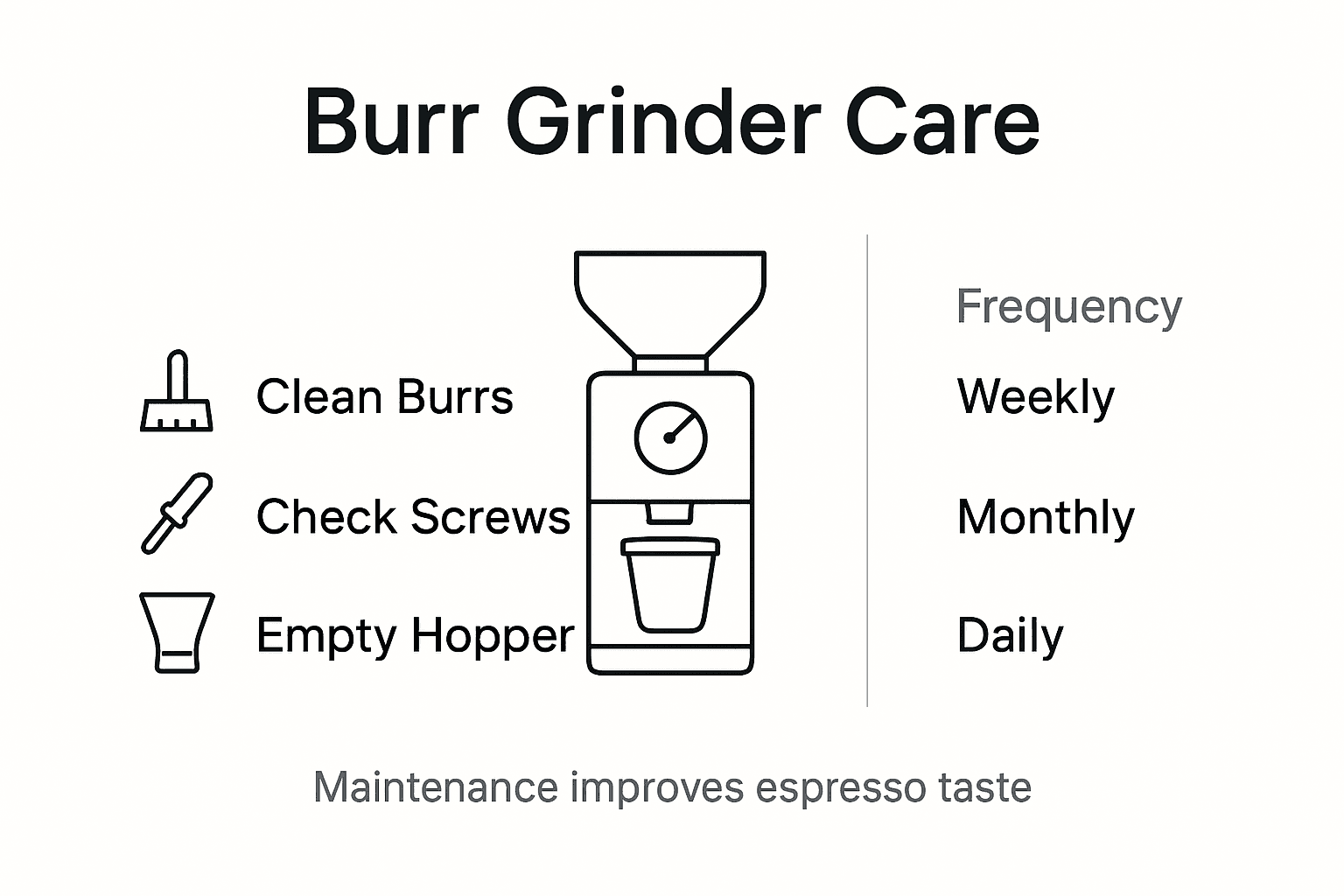 Infographic showing burr grinder maintenance tips