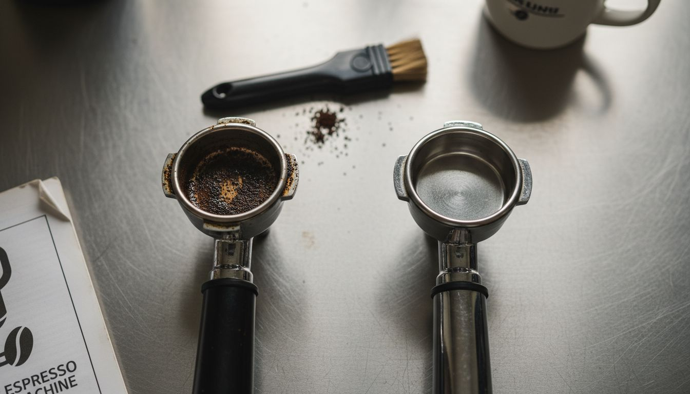 Dirty versus clean portafilter comparison photo