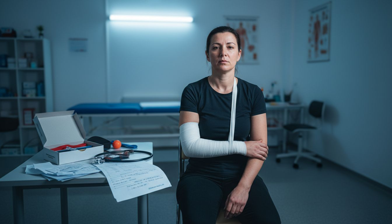 O pacientă se află în cabinetul medicului pentru a primi tratament împotriva leziunilor la nivelul articulațiilor.
