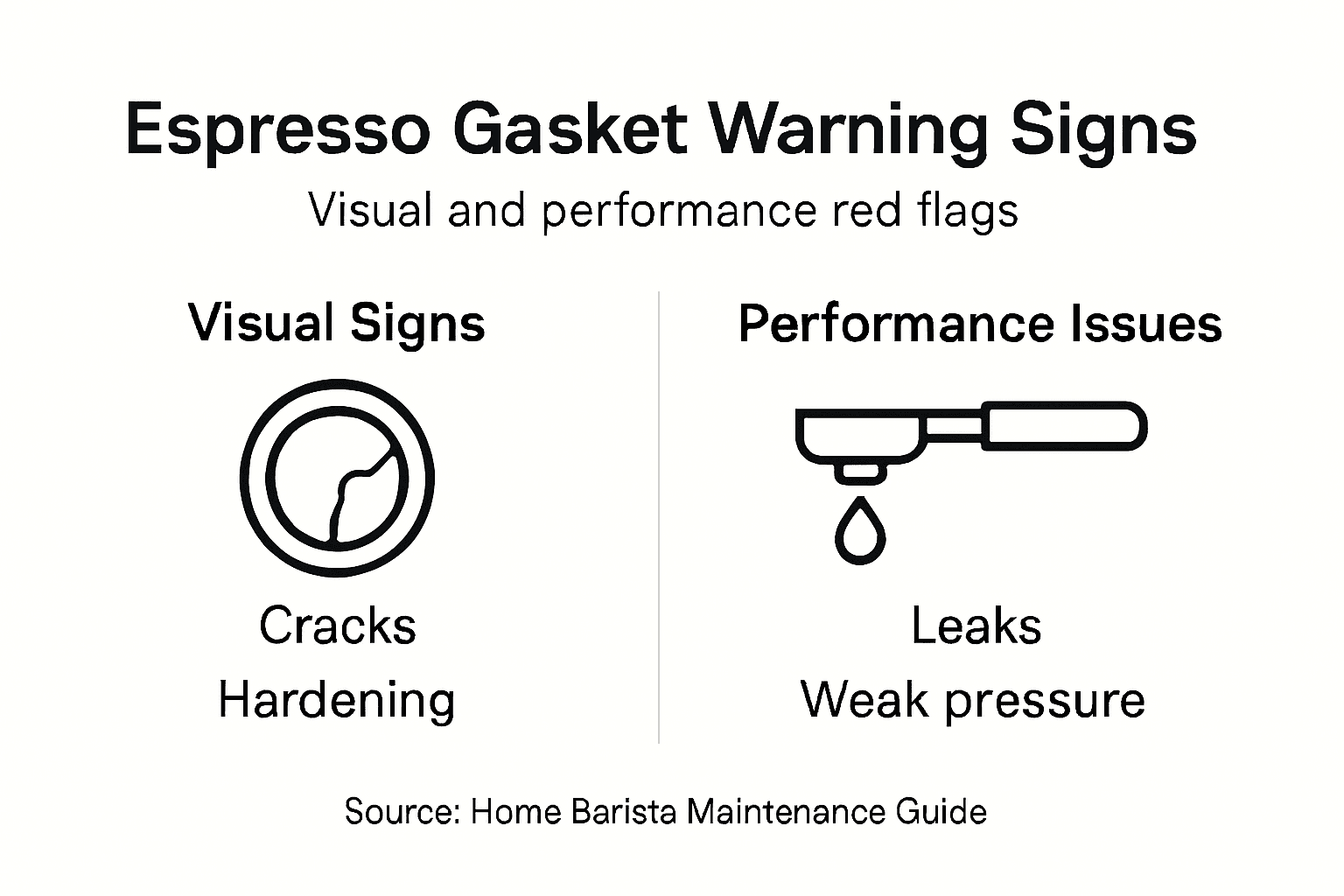 Infographic visualizing espresso gasket warning signs