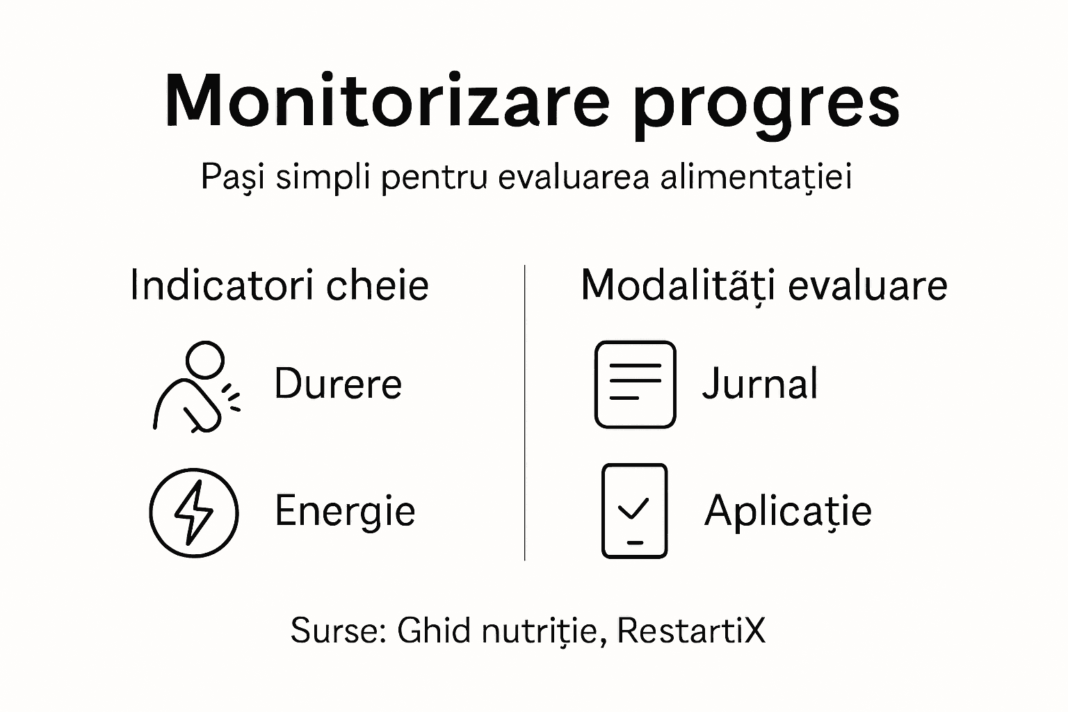Infografic despre cum poți urmări evoluția alimentației pentru reducerea durerilor musculare