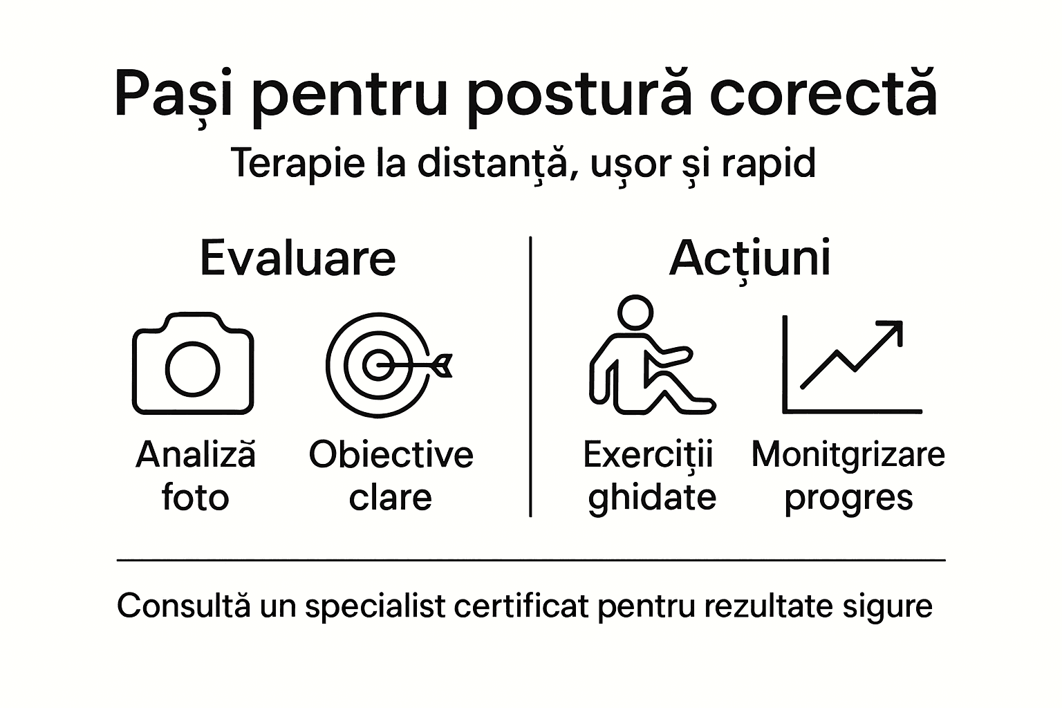 Ghid vizual cu pașii esențiali pentru terapie posturală online