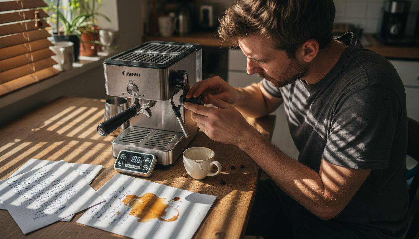 Home barista adjusting espresso brew ratio