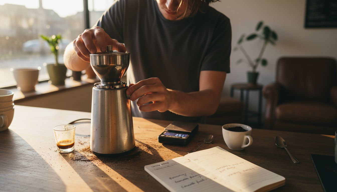 Adjusting espresso grinder for grind size
