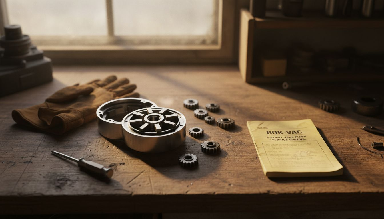 Rotary vane pump disassembled on workbench