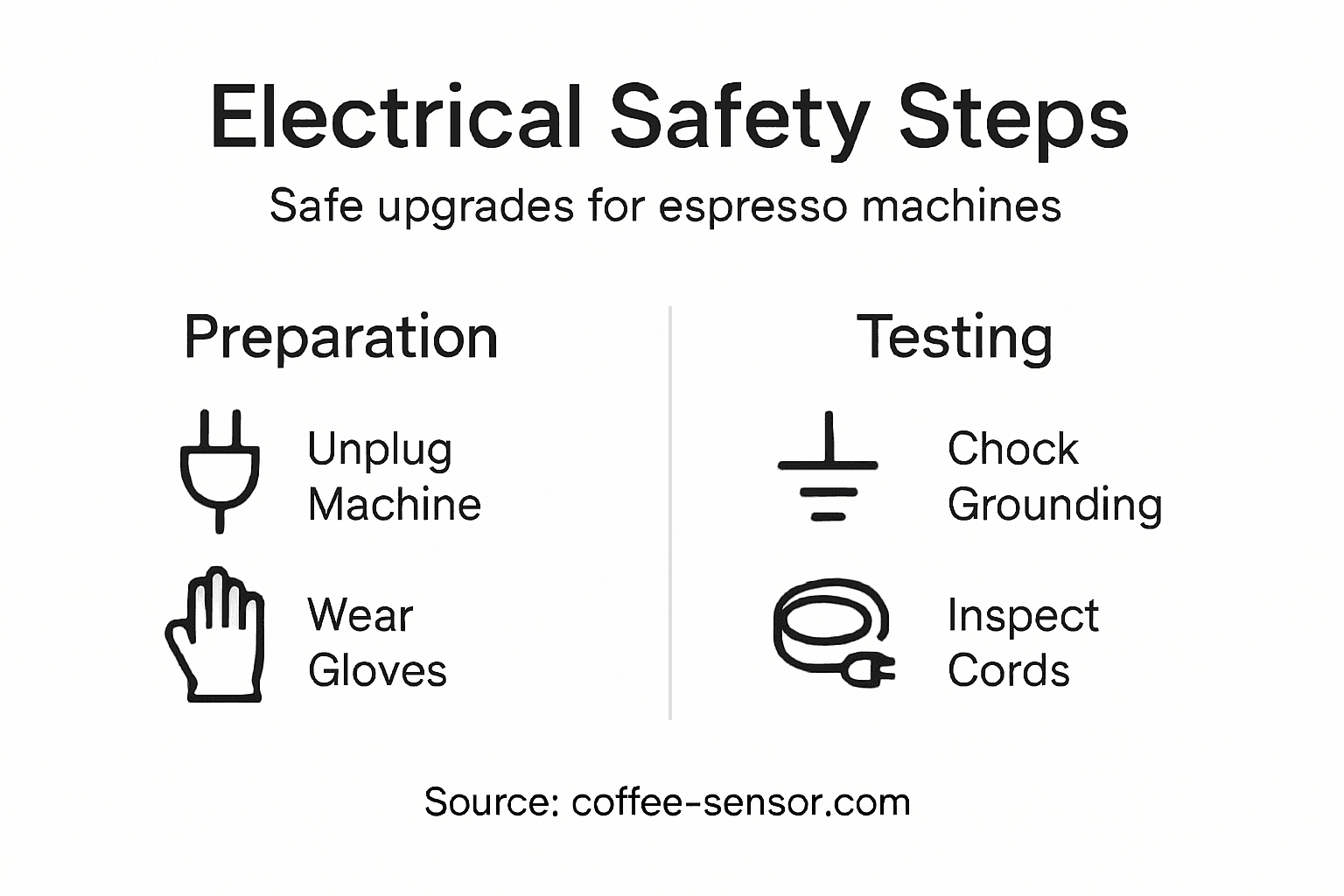 Infographic outlining espresso machine electrical safety steps