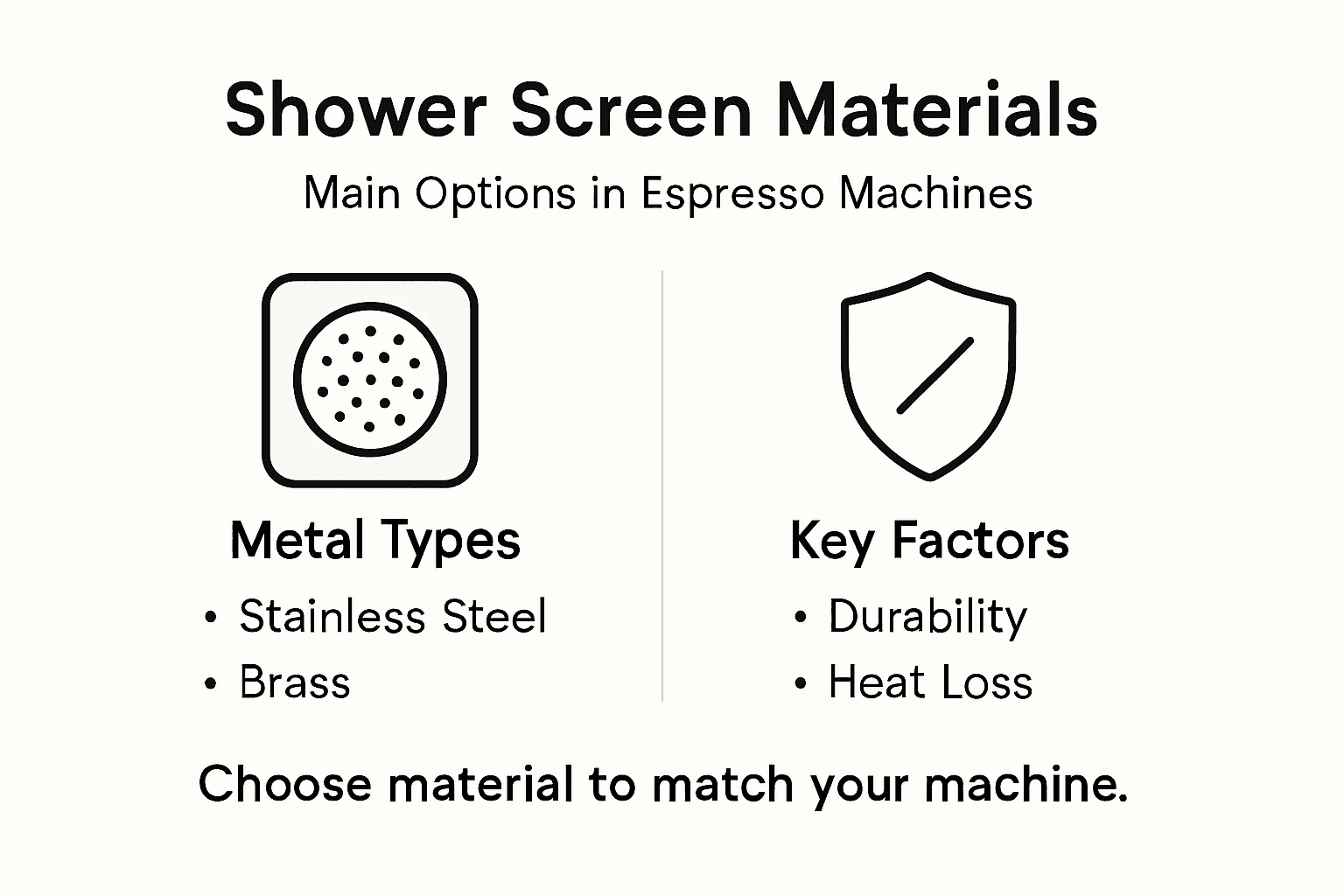Infographic comparing espresso shower screen materials
